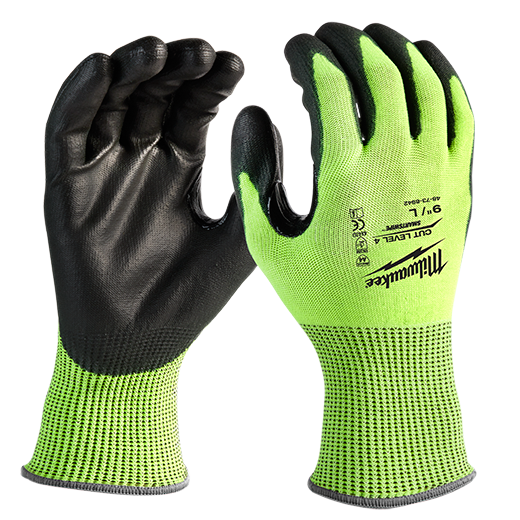 MILWAUKEE High Visibility Cut Level 4 Polyurethane Dipped Gloves