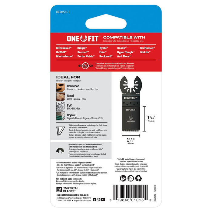 Milwaukee Tools One Fit 1-1/4" Hardwood Bld 1PK IBOA220-1