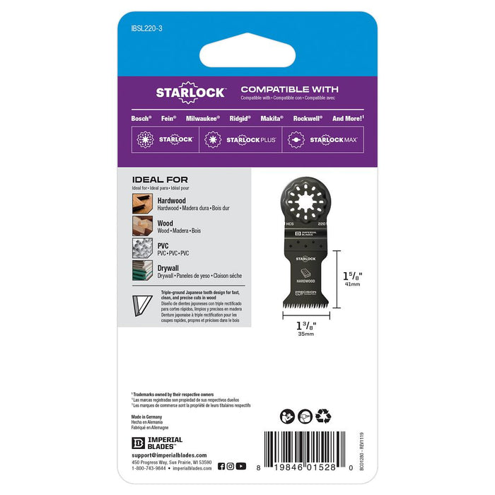 Milwaukee Tools STARLOCK 1-3/8" HARDWOOD BLD 3PK IBSL220-3