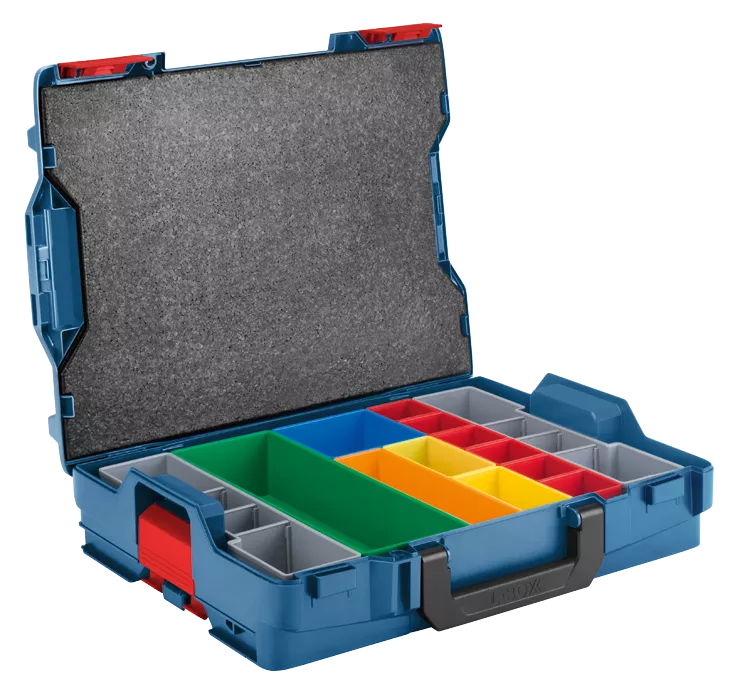 BOSCH 4-1/2" X 14" X 17-1/2" Stackable L-Boxx Accessory Storage Case w/ 13 Accessory Inserts