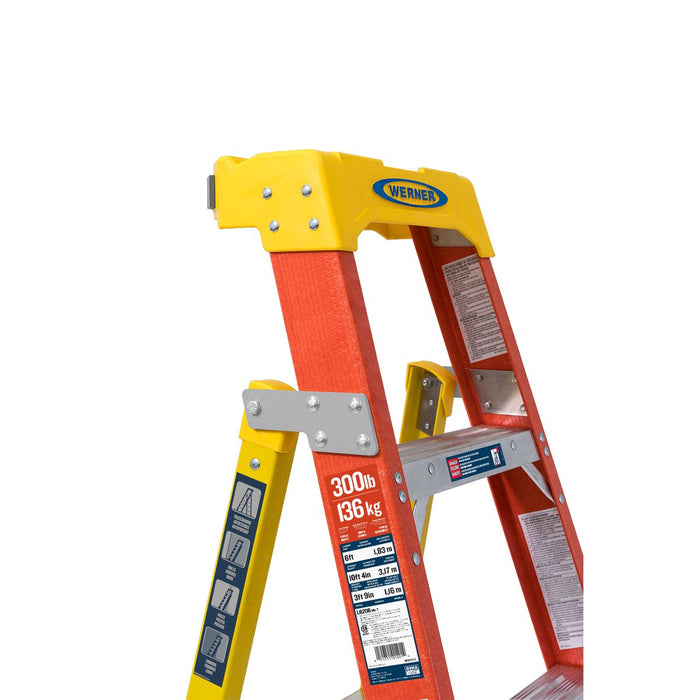 Werner L6206 LEANSAFE Fiberglass Leaning Ladder, 6 ft, Type IA, 300 lb Duty Rating, L6200 Series