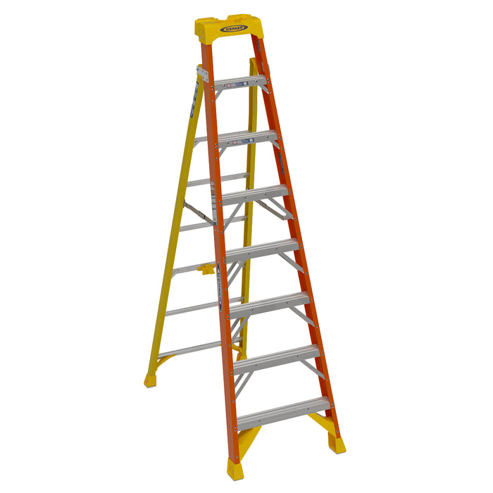 Werner L6208 LEANSAFE Fiberglass Leaning Ladder, 8 ft, Type IA, 300 lb Duty Rating, L6200 Series