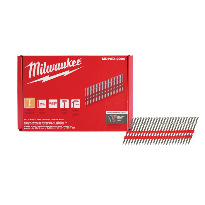 MILWAUKEE 8D 2-1/4” X .131” Collated Duplex Nails