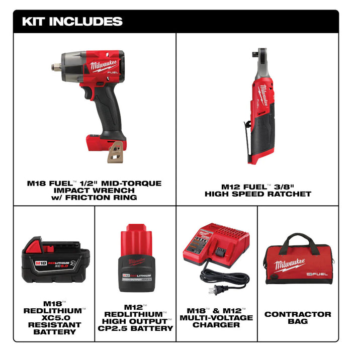 Milwaukee 3890-22 M18 FUEL 18V & M12 FUEL 12V Li-Ion Cordless 2-Tool Combo Kit 3890-22