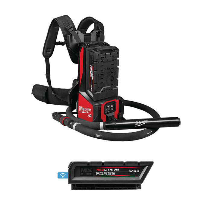 MILWAUKEE MX FUEL™ Backpack High Cycle Concrete Vibrator Kit w/ 7' Whip / 1.75" Head & FREE MX FUEL™ REDLITHIUM™ FORGE™ XC8.0 Battery