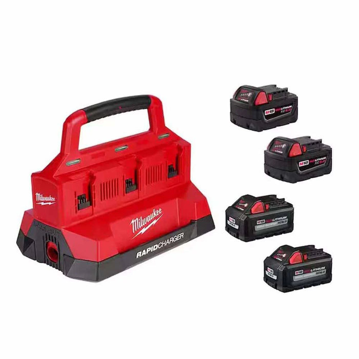 Milwaukee M18™ PACKOUT™ Six Bay Rapid Charger Kit w/ (2) M18™ HIGH OUTPUT™ XC6.0’s & (2) M18™ REDLITHIUM™ XC5.0’s 48-59-1865POC
