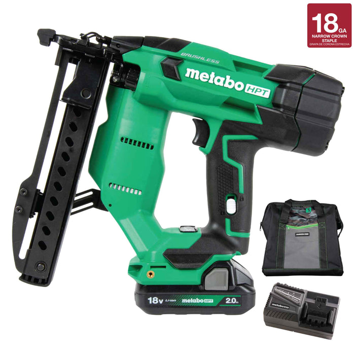 Kit de grapadora de corona estrecha METABO HPT 18V MULTIVOLT™ sin escobillas, calibre 18, 1/4"