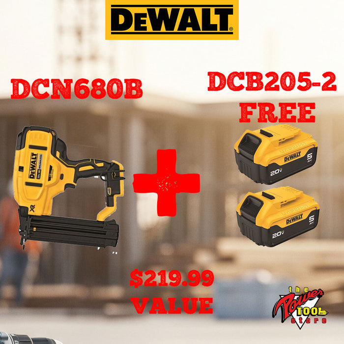 DEWALT 20 V MAX XR 18 Gauge Brad Nailer DCN680B + 2 BATTERIES FREE DCB205-2