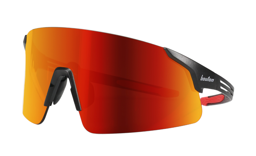 Site Boss Enhanced Coverage Frameless Safety Glasses, with Black Temples, Fire Mirror Plus PRO Polarized High Contrast Lens, and Anti-Scratch Coating 250-40-0016