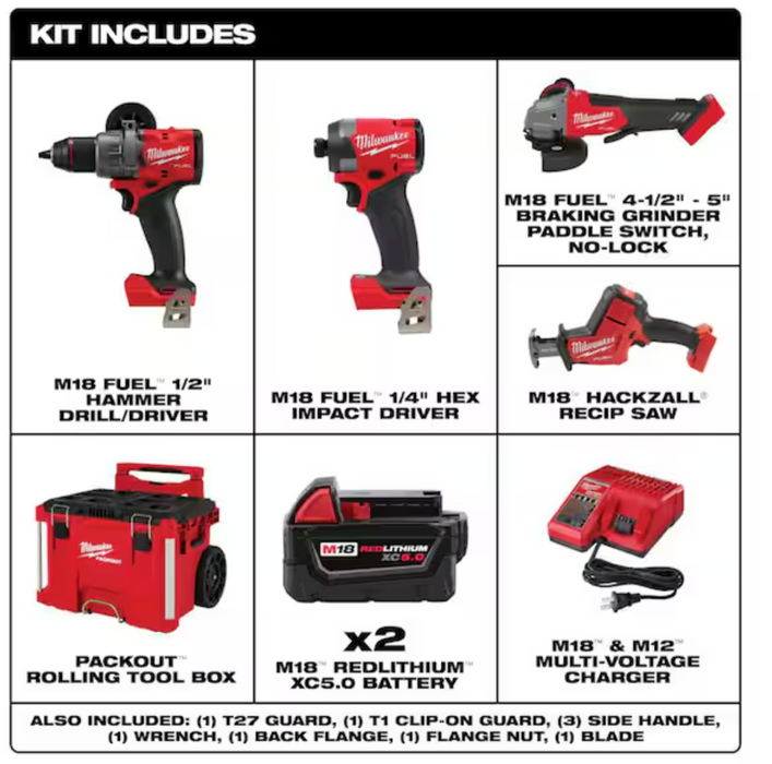 Milwaukee 3697-24PO 4PC Fuel + Packout Kit + FREE BATTERY Q4