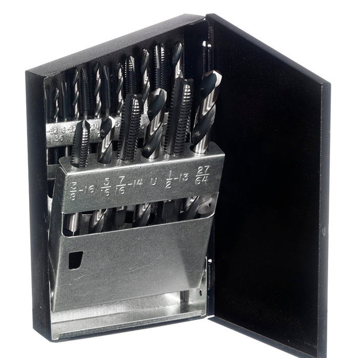 Juego de machos de roscar y taladro métrico CHAMPION - 18 piezas.