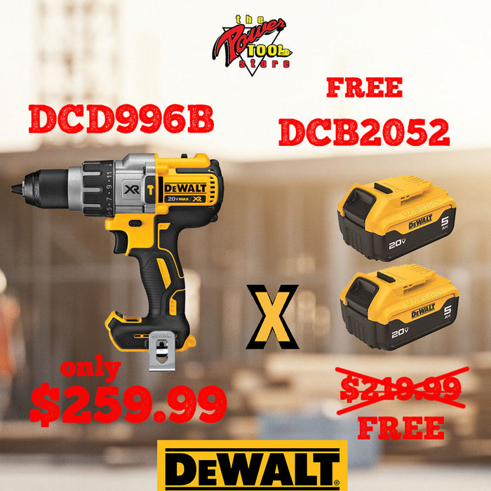 Dewalt DCD996B 20V Max 1/2" 3-Speed Cordless Brushless Hammer Drill + DCB2052 FREE