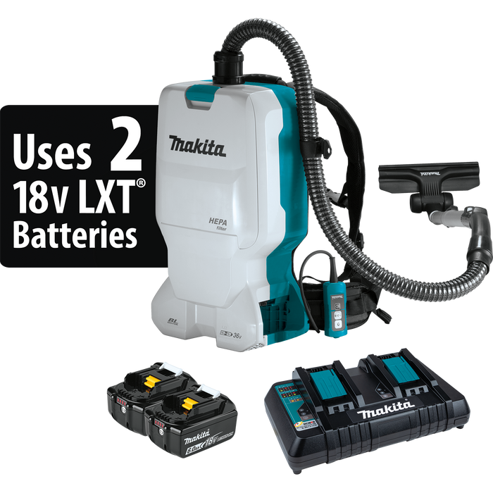 MAKITA 36V (18V X2) LXT® 1.6 Gallon HEPA Filter Backpack Dry Vacuum Kit