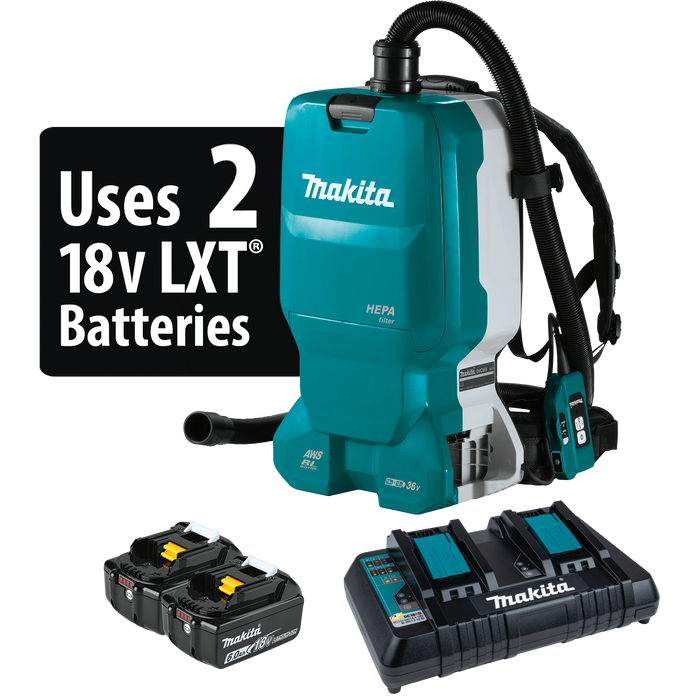 MAKITA 36V (18V X2) LXT® 1.6 Gallon HEPA Filter Backpack Dry Dust Extractor Kit