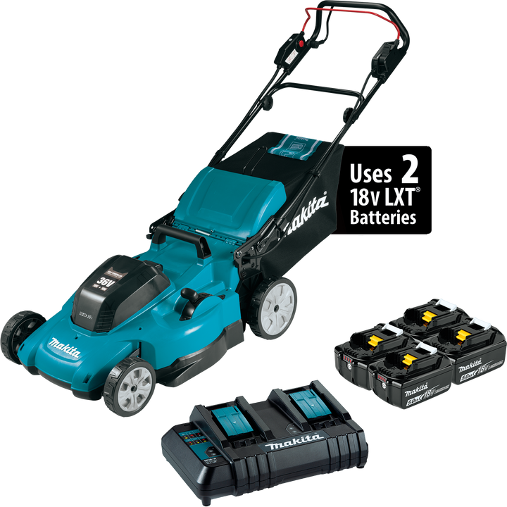 MAKITA 36V (18V X2) LXT® 21" Self‑Propelled Lawn Mower Kit w/ 4 Batteries