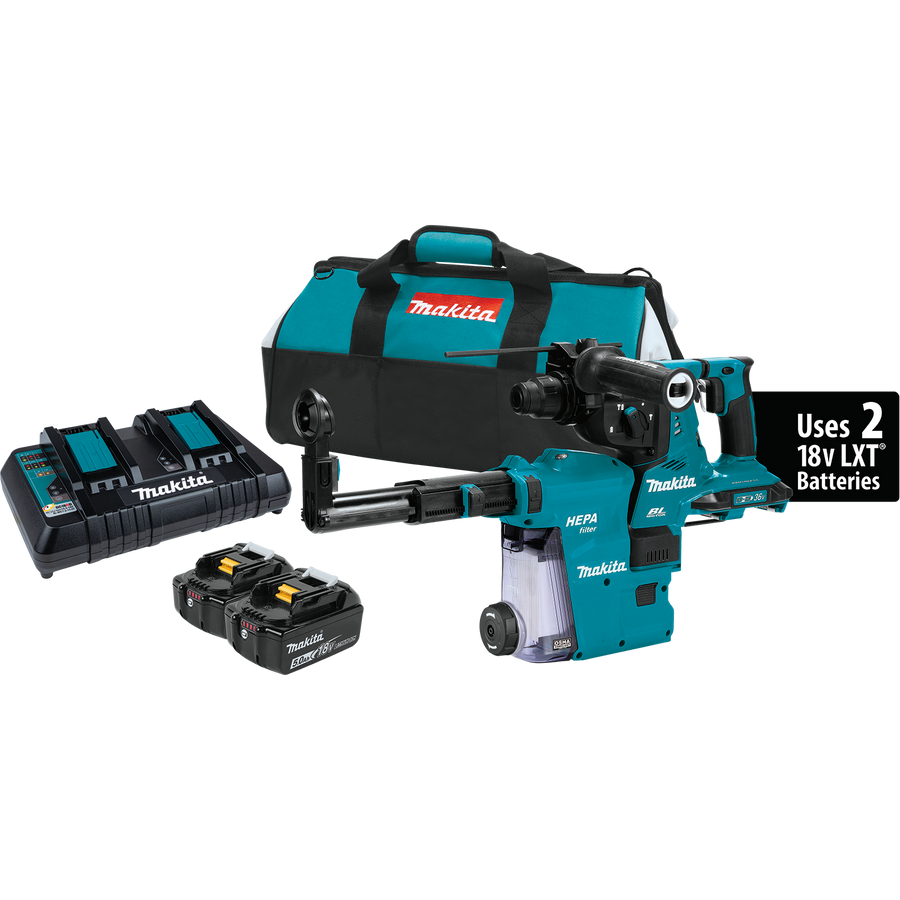 MAKITA 36V (18V X2) LXT® 1‑1/8" SDS‑PLUS AVT® Rotary Hammer w/ HEPA Dust Extractor Kit