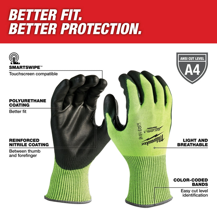 MILWAUKEE High Visibility Cut Level 4 Polyurethane Dipped Gloves