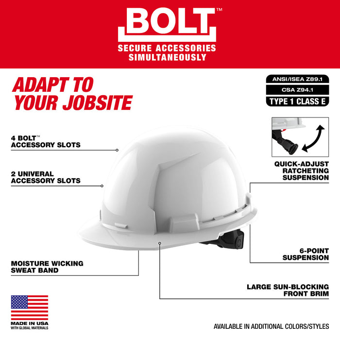 MILWAUKEE BOLT™ Front Brim Hard Hat w/ 6PT Ratcheting Suspension (USA) - Type 1