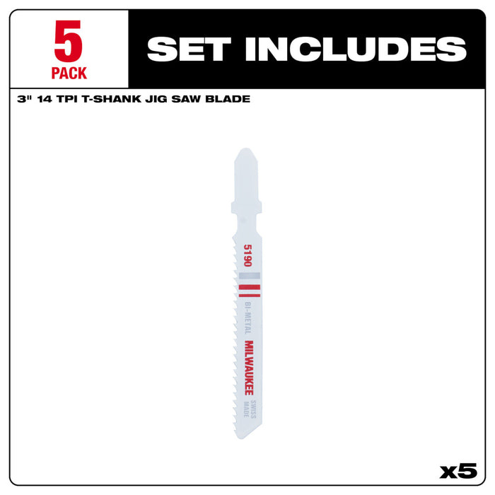 Milwaukee Tools 14 TPI, Bi-Metal Jig Saw Blades, 48-42-5190