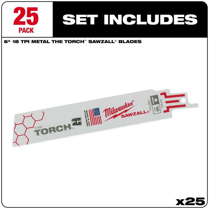 MILWAUKEE 18 TPI TORCH™ Metal SAWZALL® Blade For Rigid Conduit & Unistrut (25 PACK)