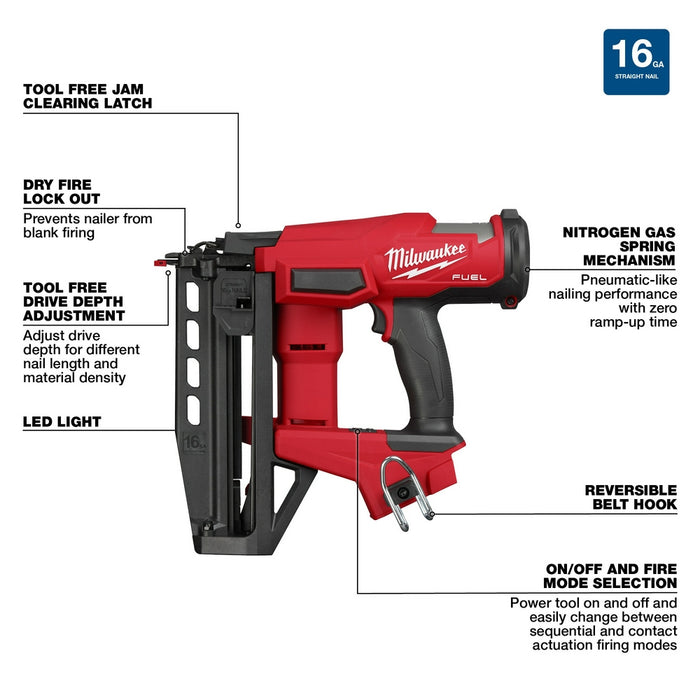 MILWAUKEE M18 FUEL™ 16 Gauge Straight Finish Nailer (Tool Only)