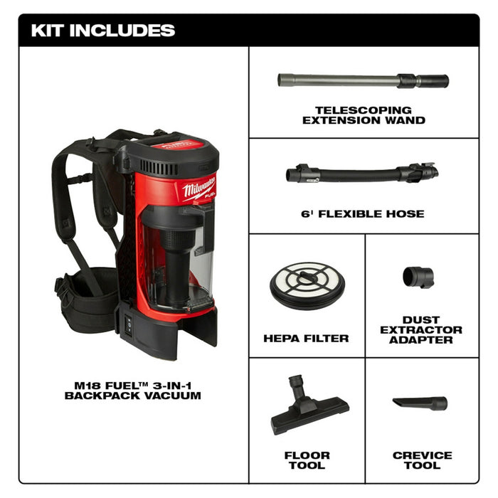 Aspiradora de mochila 3 en 1 MILWAUKEE M18 FUEL™ (solo herramienta)