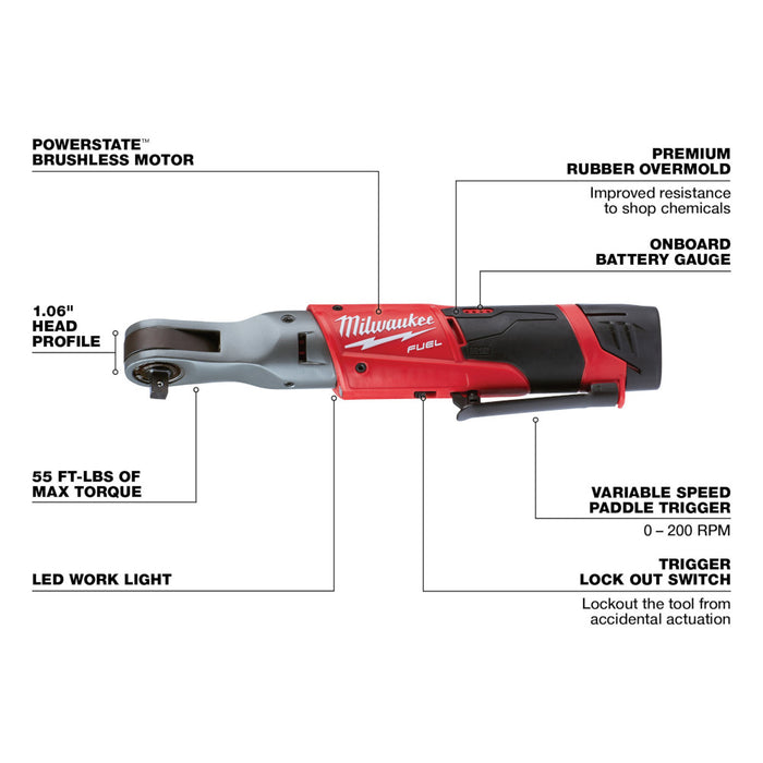 MILWAUKEE M12™ FUEL™ Juego de trinquete de 3/8"