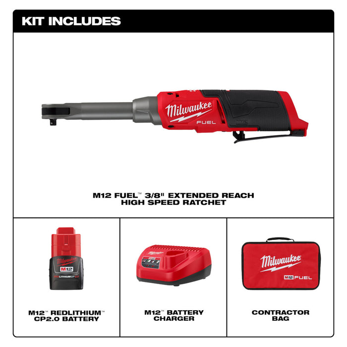 MILWAUKEE M12 FUEL™ Kit de trinquete de alta velocidad de alcance extendido de 3/8"