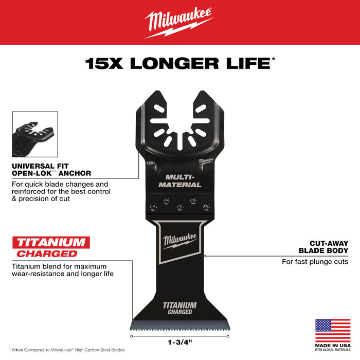 MILWAUKEE 1-3/4" Universal Fit OPEN-LOK™ TITANIUM CHARGED™ Bi-Metal Multi-Material Blades