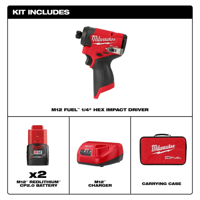 MILWAUKEE M12 FUEL™ 1/4" Hex Impact Driver Kit + FREE 48-11-2425