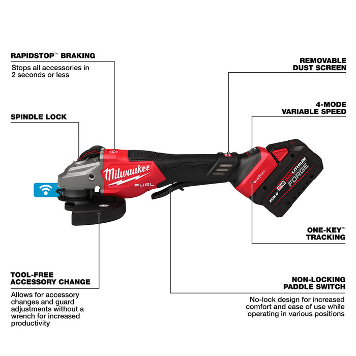 MILWAUKEE M18 FUEL 4-1/2"-6" Variable Speed Braking Grinder, Paddle Switch Kit