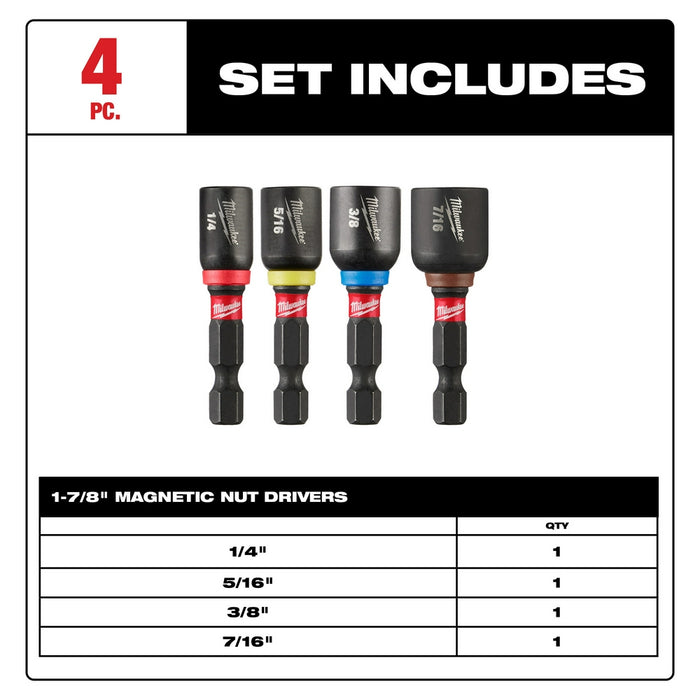 MILWAUKEE 4 PC. SHOCKWAVE IMPACT DUTY™ 1-7/8" Magnetic Nut Driver Set