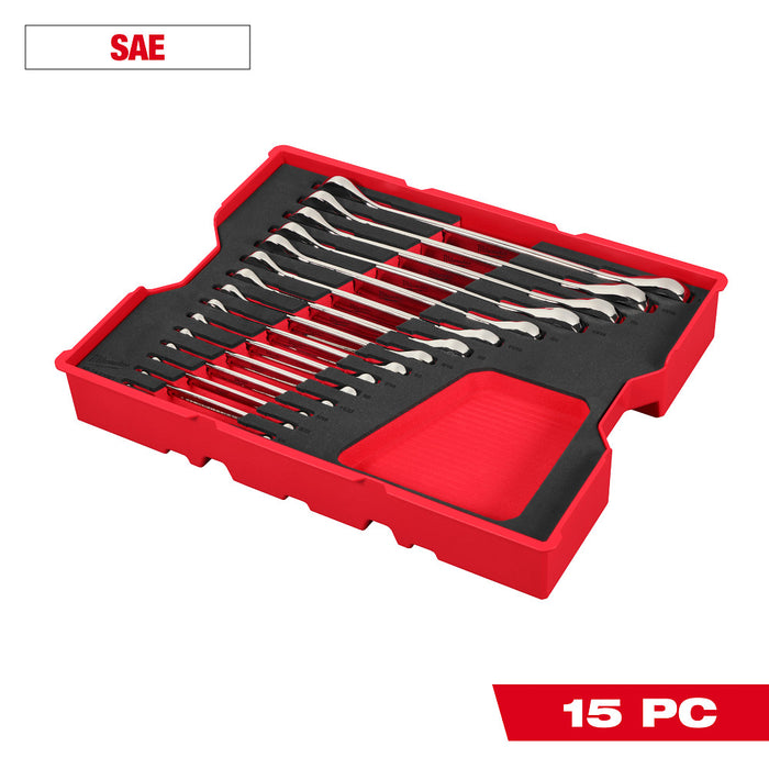 Milwaukee 15pc. Metric Ratcheting Combination Wrench Set with Tray for PACKOUT™ Drawers 48-22-0157