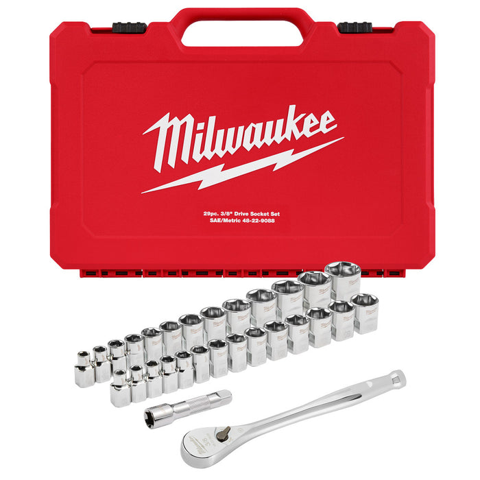 MILWAUKEE 29 PC. 3/8" Drive Ratchet & Socket Set w/ FOUR FLAT™ Sides - Metric & SAE