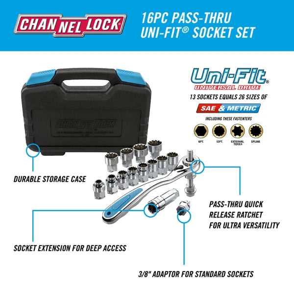 CHANNELLOCK 16pc Ultra Access Socket Set