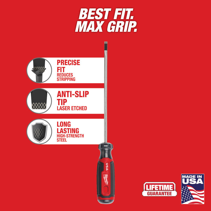 MILWAUKEE 3/16" Cabinet 6" Cushion Grip Screwdriver