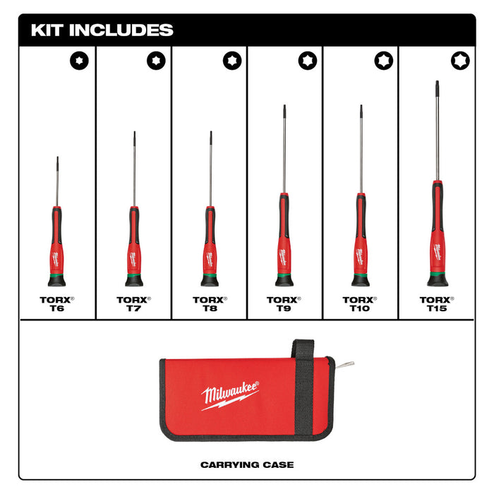 MILWAUKEE 6 PC. TORX® Precision Screwdriver Set w/ Case