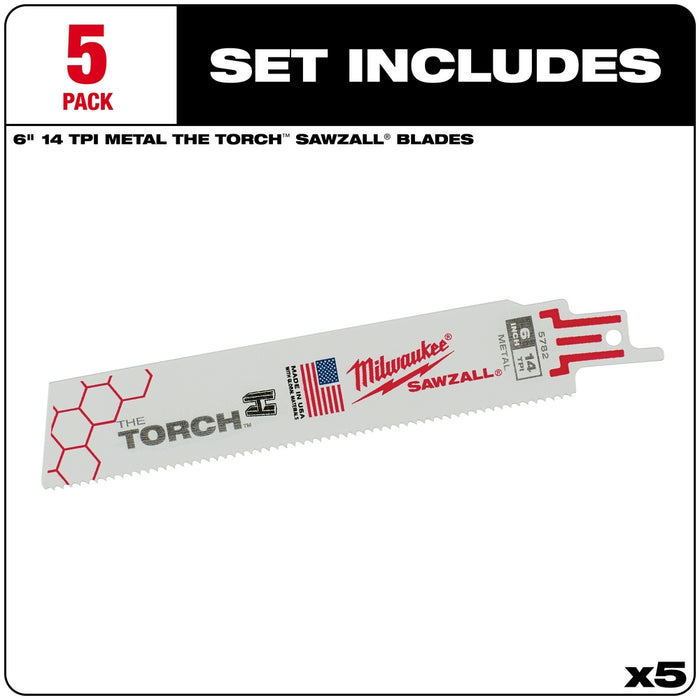 MILWAUKEE 14 TPI TORCH™ Metal SAWZALL® Blade For Schedule 40 Pipe & Angle Iron (5 PACK)