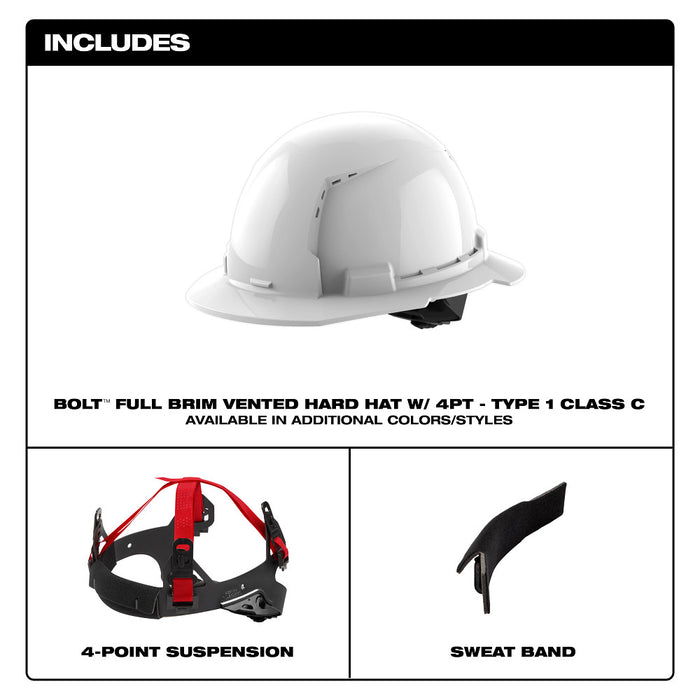 MILWAUKEE BOLT™ Full Brim Hard Hat w/ 4PT Ratcheting Suspension (USA) - Type 1