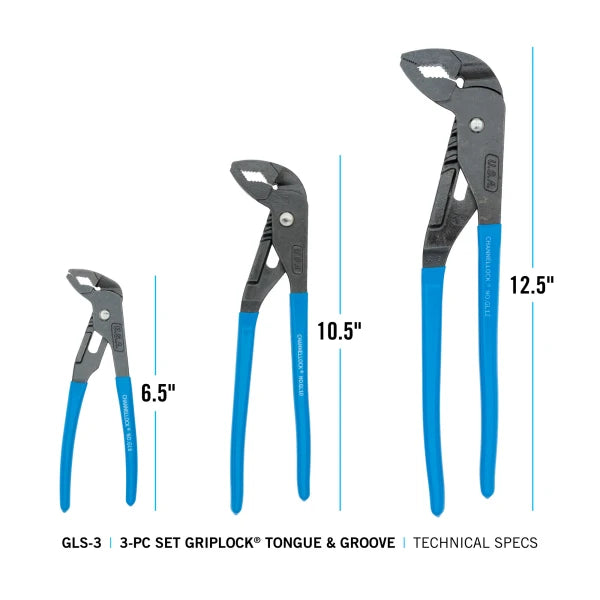 CHANNELLOCK 3pc GripLock Plier Set