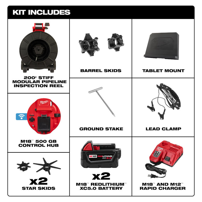 MILWAUKEE M18™ 200’ Stiff Modular Pipeline Inspection System Kit
