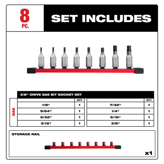 MILWAUKEE 8 PC. 3/8" Drive Hex Bit Socket Set - SAE