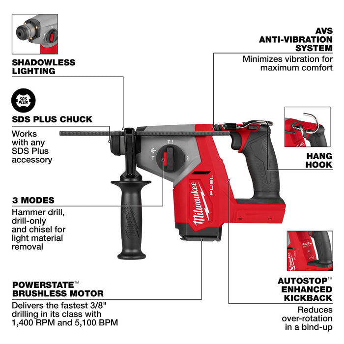 Milwaukee 2908-20 M18 FUEL 18V 5/8" SDS Plus Rotary Hammer - Bare Tool