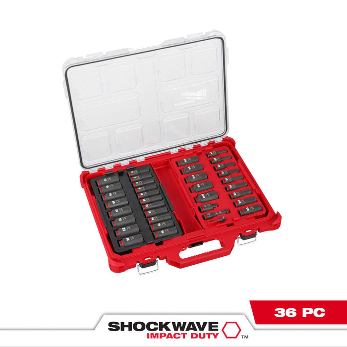 Juego de dados de impacto MILWAUKEE SHOCKWAVE de 3/8" Dr., paquete de 36 piezas