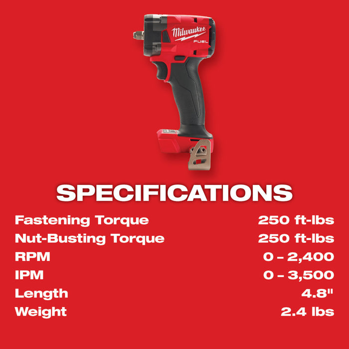 Milwaukee M18 FUEL 3/8" Compact Impact Wrench w/ Friction Ring M18 2854-20+ FREE M18 XC5.0 Battery Pack 48-11-1850