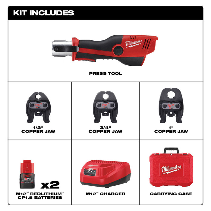 MILWAUKEE M12™ FORCE LOGIC™ Press Tool Kit w/ Jaws