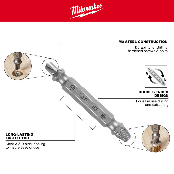 MILWAUKEE 4 PC. M2 Steel Screw Extractor Set