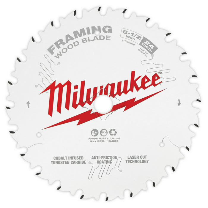 MILWAUKEE 6-1/2" 24T Circular Saw Wood Cutting Blade (2 PACK)