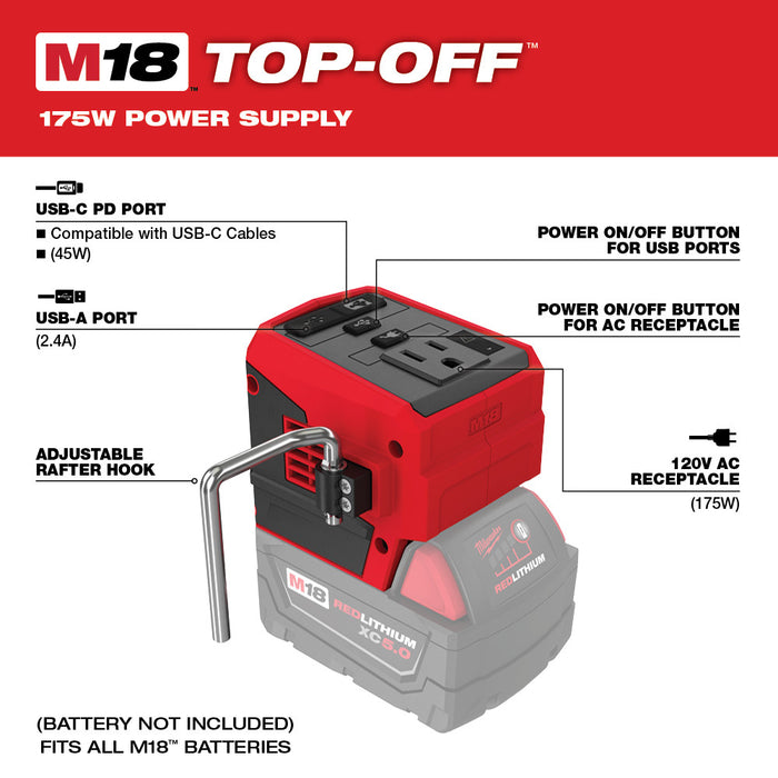 MILWAUKEE M18™ TOP-OFF™ 175W Power Supply 2846-20