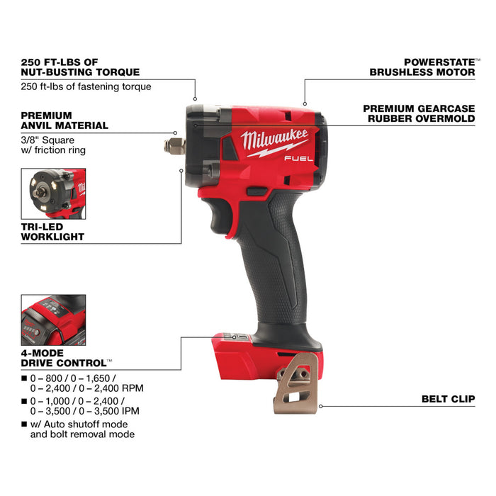 Milwaukee M18 FUEL 3/8" Compact Impact Wrench w/ Friction Ring M18 2854-20+ FREE M18 XC5.0 Battery Pack 48-11-1850